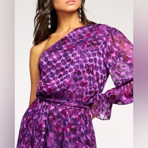 Ramy Brook Asymmetrical Ruffled Purple Pink One-Shoulder Dress